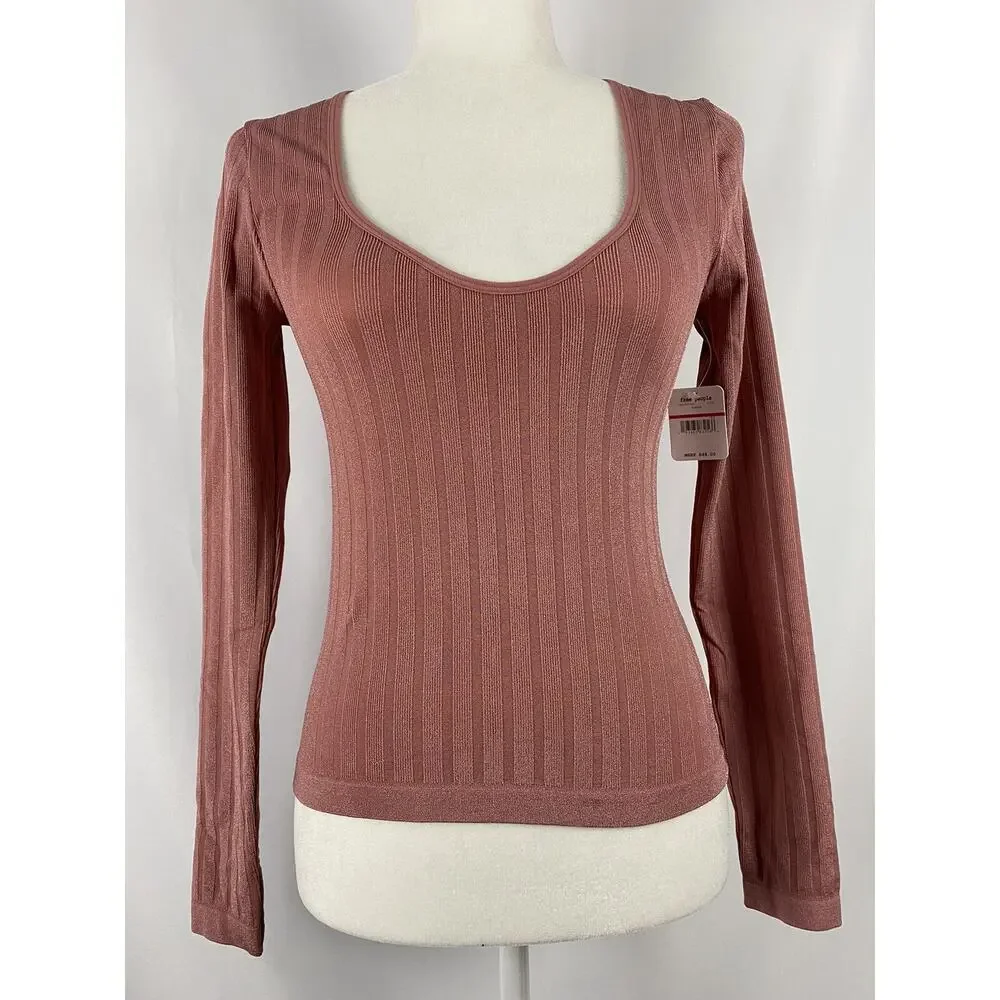FREE PEOPLE Womens Coral Long Sleeve Scoop Neck Evening Top Size M/L A003380
